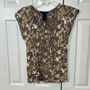 Calvin Klein Wm M Spring Smock Top cap sleeve Brown Green Cream Feminine Boho